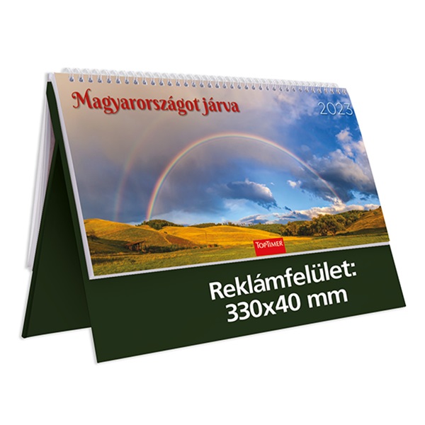 Asztali_naptar_kepes_TOPTIMER_T056_allo_feher_lapos_Magyarorszagot_jarva_zold_2023_-i704366.jpg