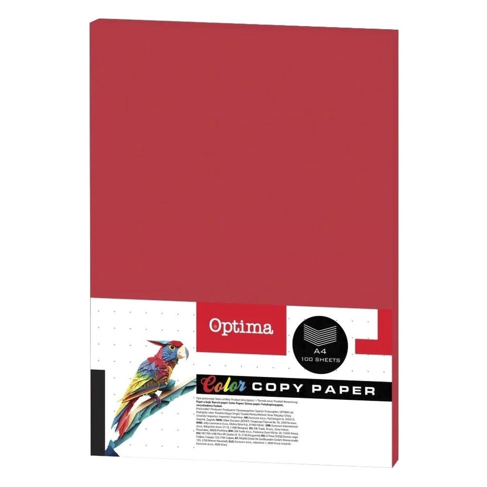 Fénymásolópapír színes OPTIMA A/4 80 g piros 100 ív/csomag