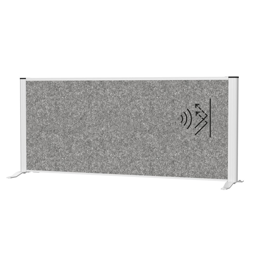 Térelválasztó MAUL asztali szürke zajfogó ezüst kerettel talppal 120x50 cm