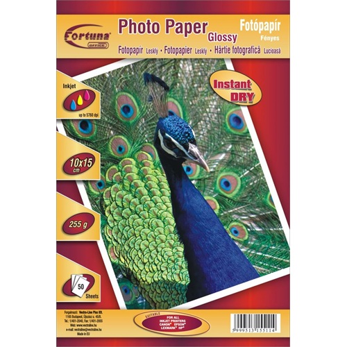 Fotópapír FORTUNA 10x15 inkjet fényes 255 gr 50 ív/csomag