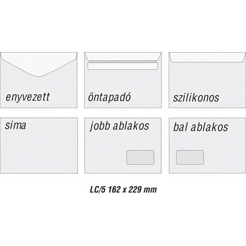 Boríték GPV LC/5 szilikonos bélésnyomott 162x229mm bal ablakos 45x90mm B20A60 500 db/doboz