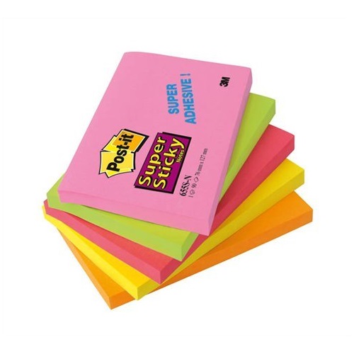 Öntapadós jegyzet 3M Post-it 655SN Super Sticky 76x127mm szivárvány 90 lap