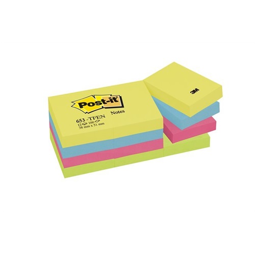 Öntapadós jegyzet 3M Post-it 38x51mm energikus színek 12x100 lap/csomag