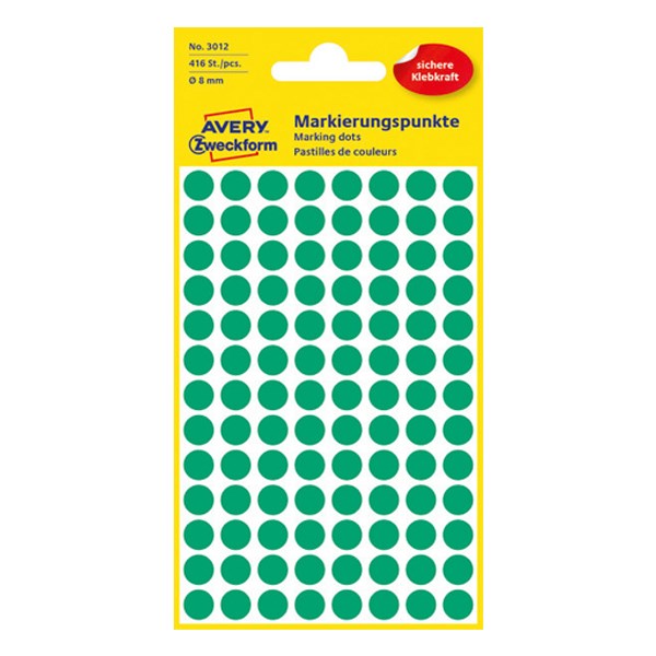 Etikett AVERY 3012 jelölőpont 8mm zöld 416 darabos