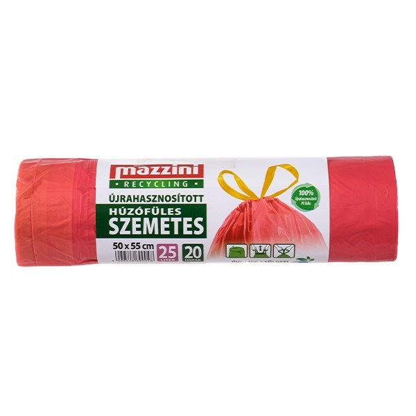 Szemeteszsák MAZZINI 25L újrahasznosított húzófüles 20 darabos