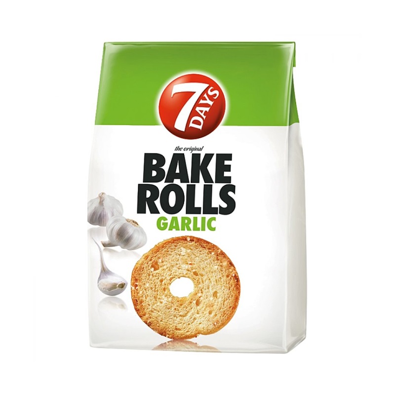 Kétszersült kenyérkarika 7DAYS Bake Rolls fokhagymás 80g