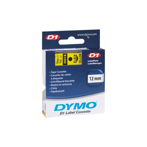 Feliratozó szalag DYMO D1 12mm x 7m sárga alapon fekete írásszín