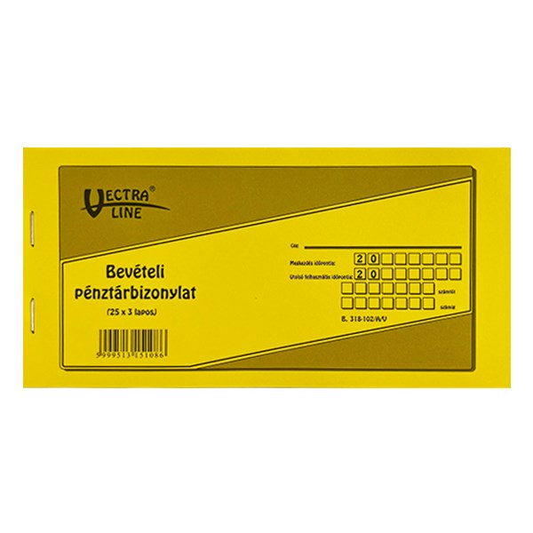 Nyomtatvány bevételi pénztárbizonylat VECTRALINE fekvő 25x3 lapos