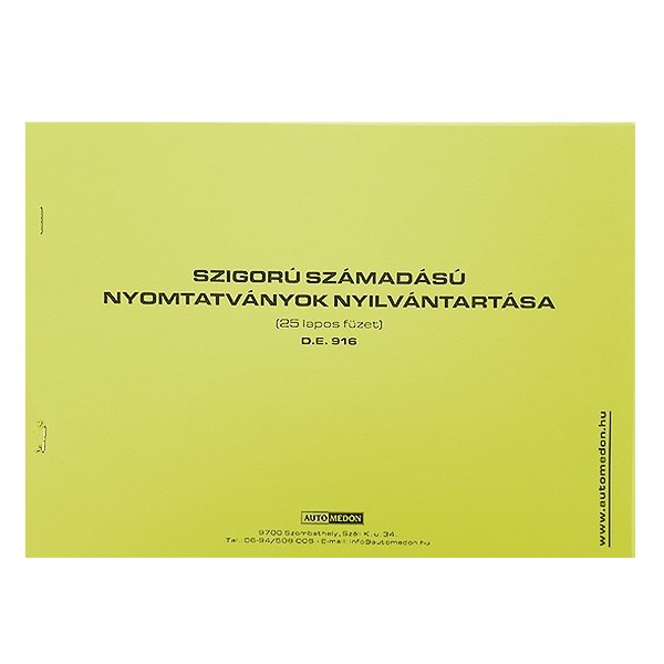 Nyomtatvány szigorú számadású nyilvántartó füzet A/4 25 lapos fekvő