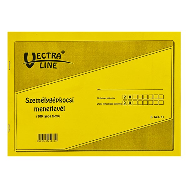 Nyomtatvány személygépkocsi menetlevél VECTRALINE A/4 fekvő 100 lapos
