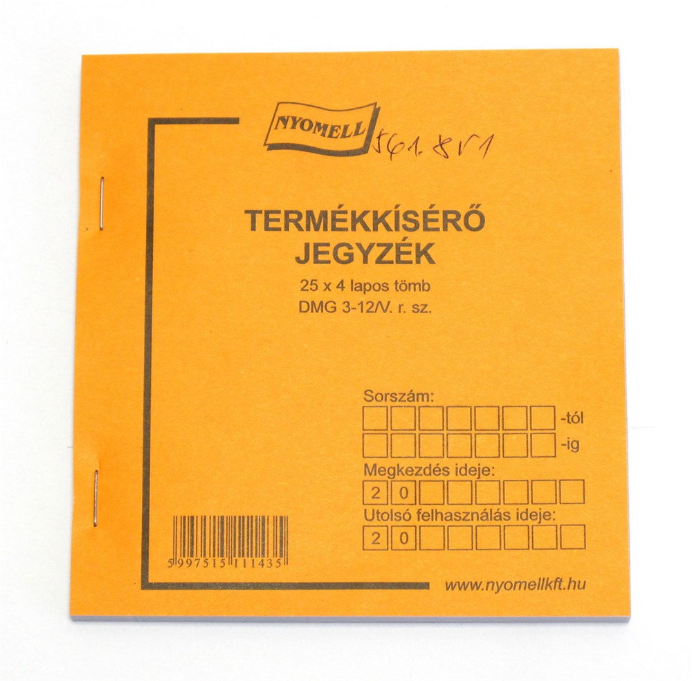 Nyomtatvány termékkisérő jegyzék 25x4 példányos