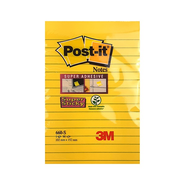 Öntapadós jegyzettömb 3M Post-it 660-3 102x152mm Super Sticky vonalas 90 lap