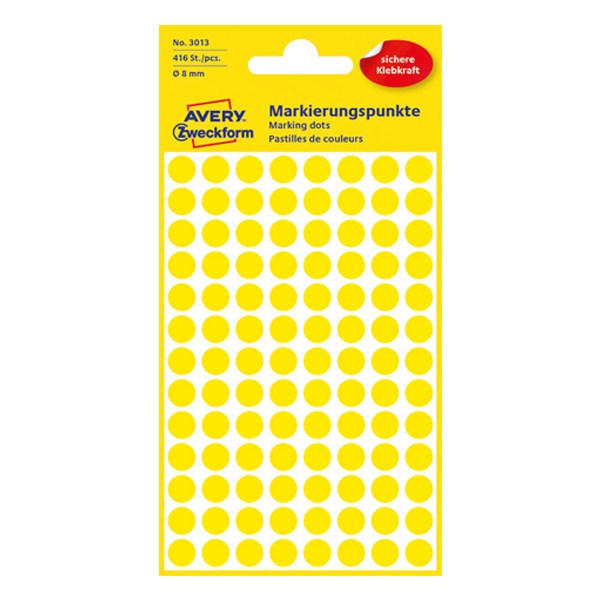 Etikett AVERY 3013 jelölőpont 8mm sárga 416 darabos