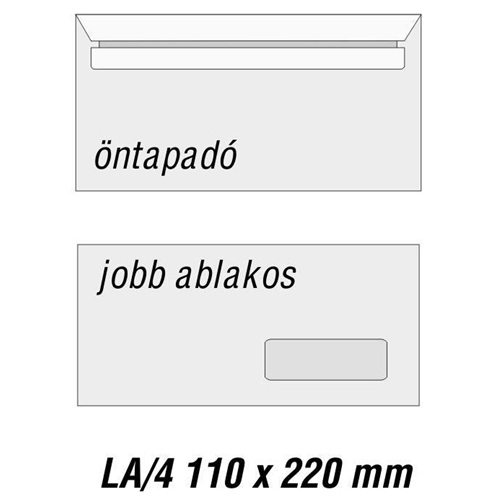 Boríték GPV LA/4 szilikonos bélésnyomott 110x220mm jobb ablakos 35x90mm J20A20 1000 db/doboz