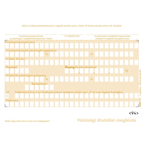 Nyomtatvány átutalási megbízás hatósági PÁTRIA íves