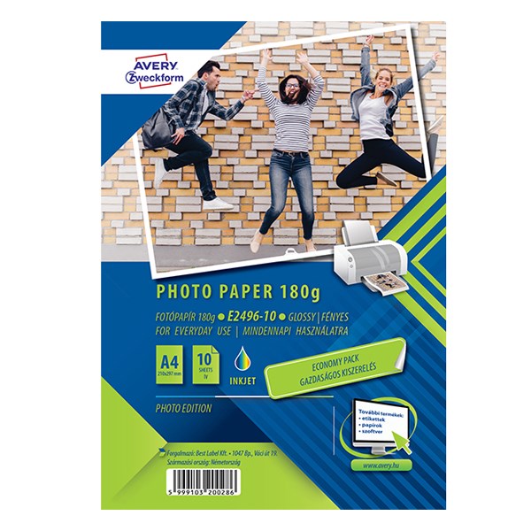 Fotópapír AVERY E2496-10 Economy 180 g fényes A/4 inkjet nyomtatóhoz 10 ív/doboz