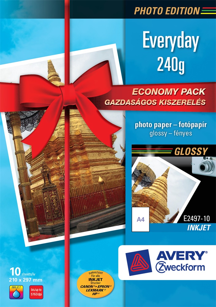 Fotópapír AVERY E2497-10 Economy 240g fényes A/4 inkjet nyomtatóhoz 10 ív/doboz