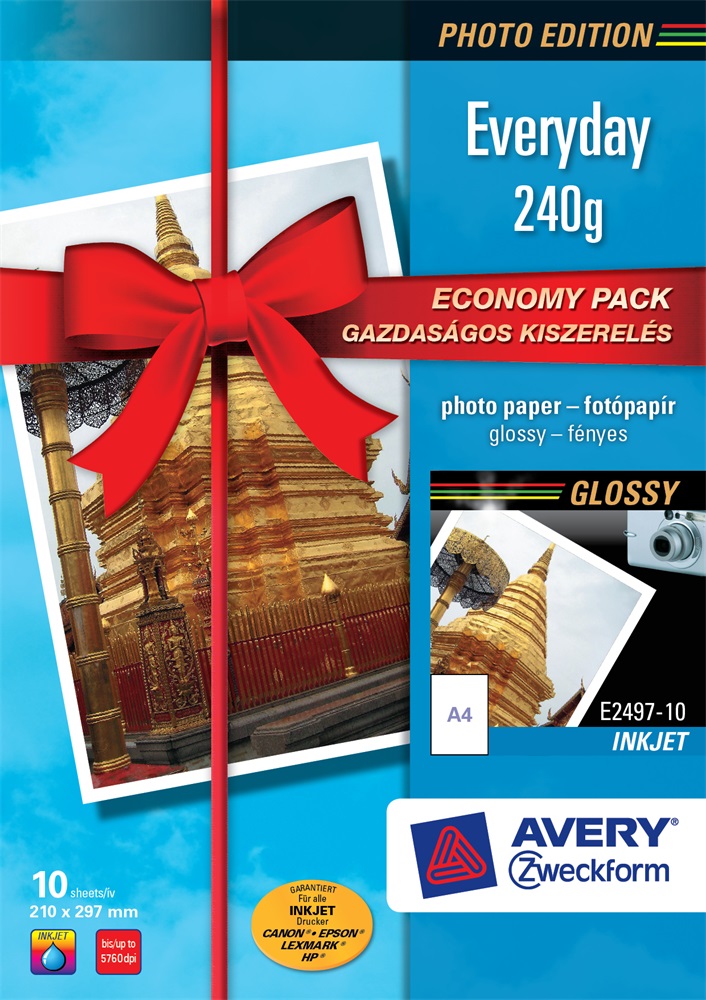 Fotópapír AVERY E2497-10 Economy 240g fényes A/4 inkjet nyomtatóhoz 10 ív/doboz
