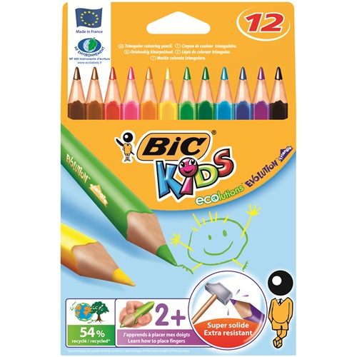 Színes ceruza BIC Kids Evolution háromszögletű környezetbarát 12 db/készlet