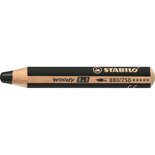 Színes ceruza STABILO Woody 3in1 hengeres vastag fekete