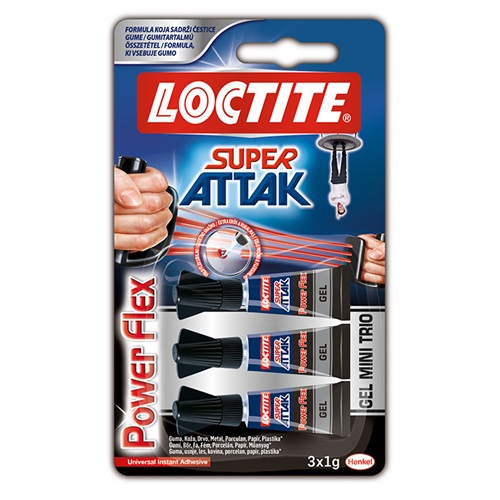 Pillanatragasztó HENKEL Loctite Super Attack Power Flex mini trio 1 gr 3 db/bliszter