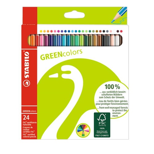 Színes ceruza STABILO Greencolors hatszögletű környezetbarát 24 db/készlet