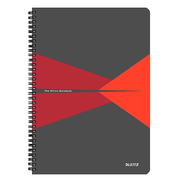 Spirálfüzet LEITZ Office A/4 PP borítóval 90 lapos vonalas piros
