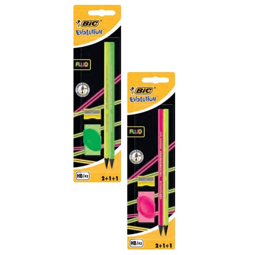 Grafitceruza BIC Eco Evolution Black HB hatszögletű 2 db-os fluo+radír+hegyező