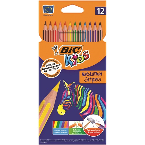Színes ceruza BIC Kids Evolution hatszögletű hajlékony csíkos környezetbarát 12 db/készlet