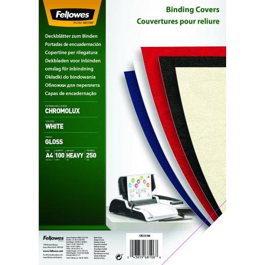 Hátlap FELLOWES Chromolux A/4 250 g fényes fehér 100/csom