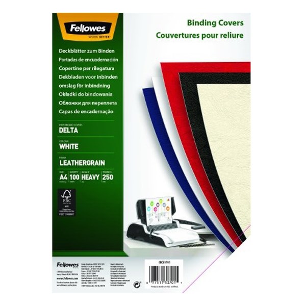 Hátlap FELLOWES Delta A/4 250 g matt bőrhatású fehér 100/csom
