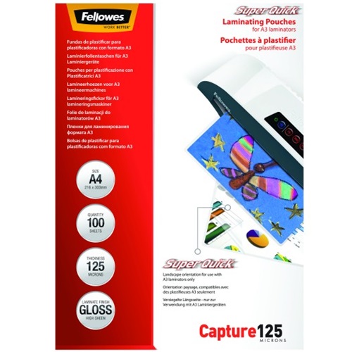 Lamináló fólia FELLOWES A/4 125 mikron SuperQuick fényes 100/csom