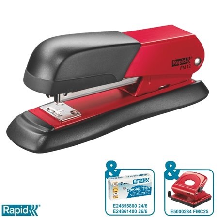 Tűzőgép RAPID FM12 asztali fém féltáras 25 lap 24/6-26/6 piros