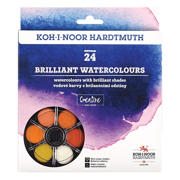 Vízfesték KOH-I-NOOR brilliant aquarell 22,5 mm kerek 24 darabos