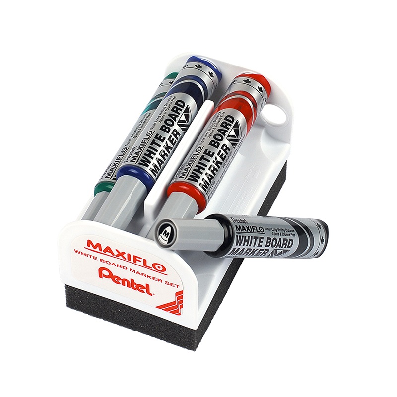 Táblamarker PENTEL MAXIFLO 4 szín + törlő szett