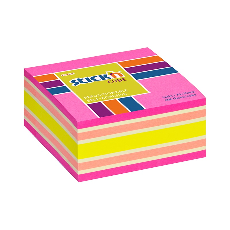 Öntapadó jegyzettömb STICK`N 76x76mm neon rózsaszín mix 400 lap