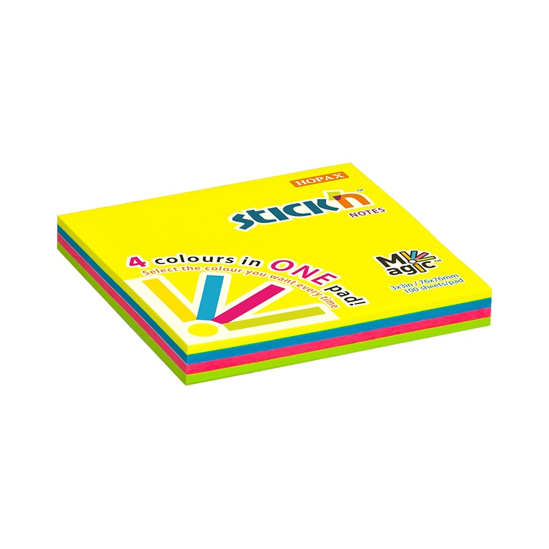 Öntapadó jegyzettömb STICK`N 76x76mm neon magic pad 100 lap