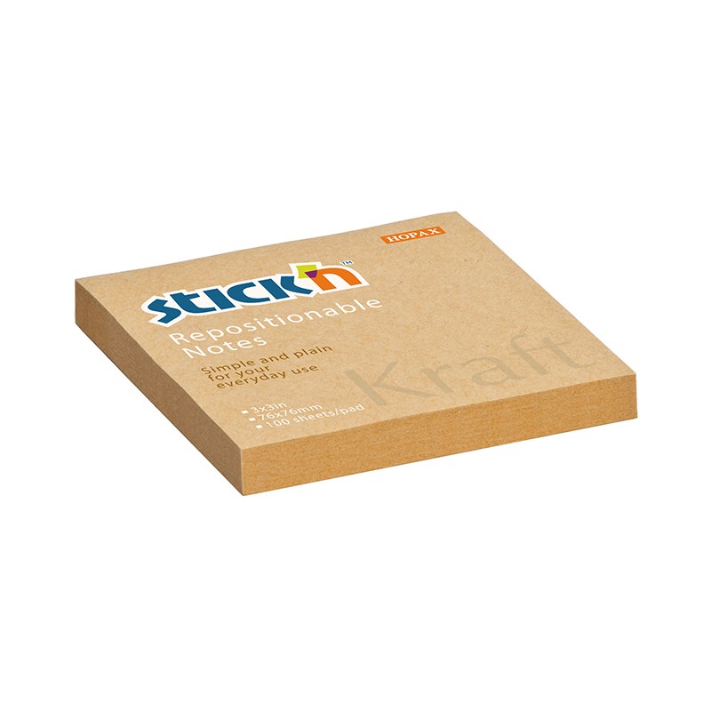 Öntapadós jegyzettömb STICK`N kraft notes 76x76mm natúr barna 100 lap