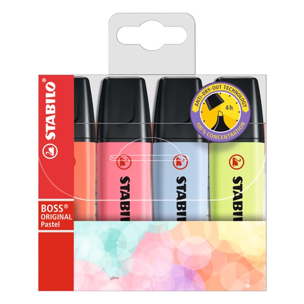 Szövegkiemelő készlet STABILO Boss Original Pastel 1-5mm 4 darabos