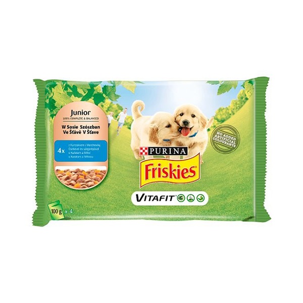 Állateledel alutasakos PURINA Friskies Junior kutyáknak multipack aszpikos 4x100g