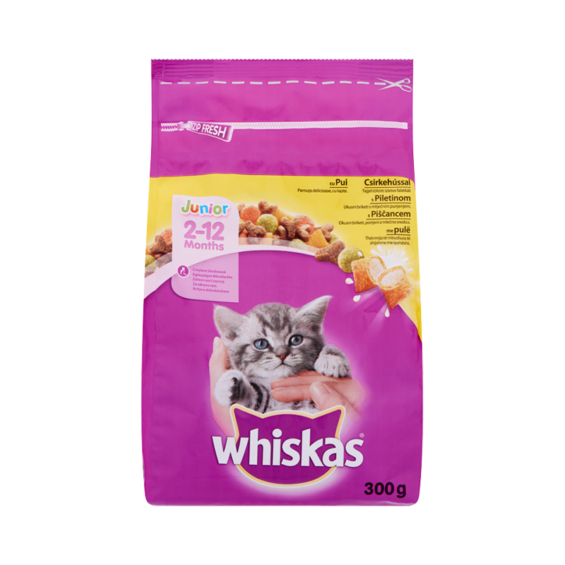 Állateledel száraz WHISKAS Junior macskáknak csirkehússal 300g