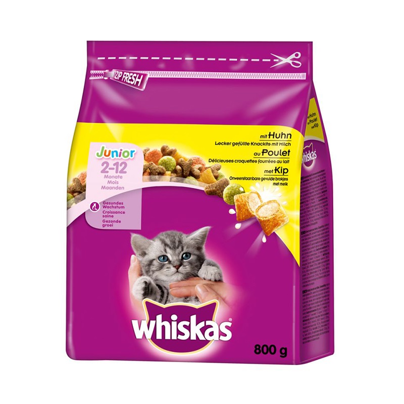 Állateledel száraz WHISKAS Junior macskáknak csirkehússal 800g