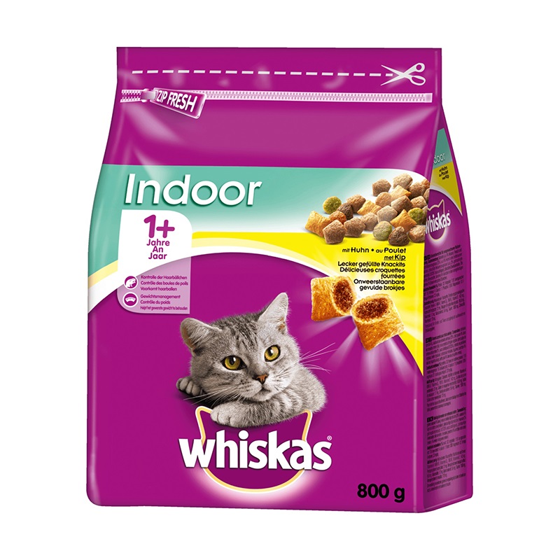 Állateledel száraz WHISKAS Indoor macskáknak csirkehússal 800g