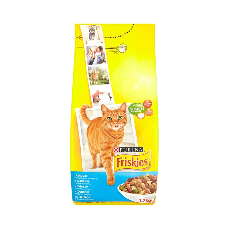 Állateledel száraz PURINA Friskies macskáknak lazaccal és zöldségekkel 1,7kg