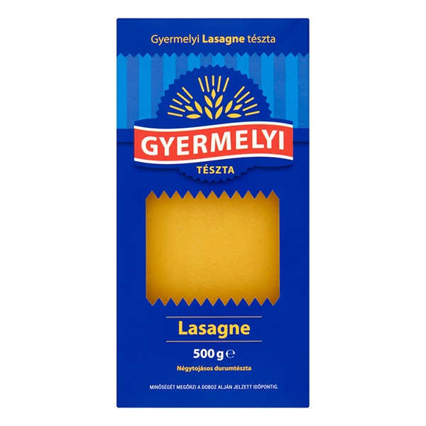 Száraztészta lasagne GYERMELYI Prémium 4 tojásos 500g