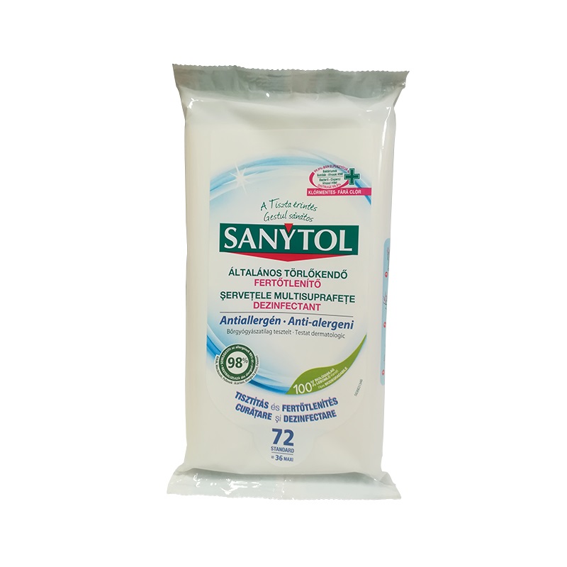 Fertőtlenítő törlőkendő SANYTOL antiallergén 72db
