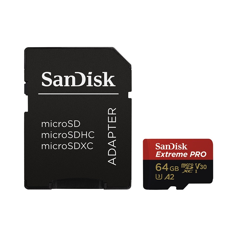 Memóriakártya SANDISK microSDXC Extreme PRO U3 V30 64 GB + adapter