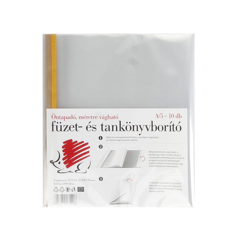 Füzetborító ICO Süni A/5 öntapadós csíkkal víztiszta 10 darabos