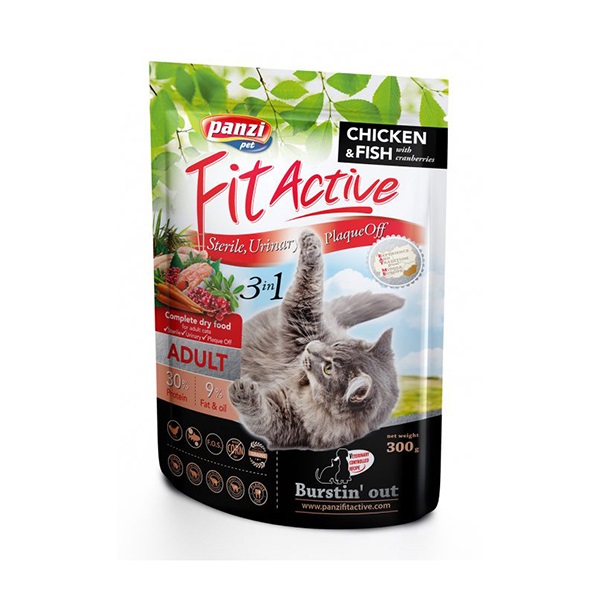 Állateledel száraz PANZI FitActive 3IN1 felnőtt macskáknak 300 g