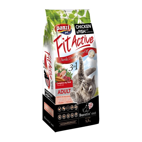 Állateledel száraz PANZI FitActive 3IN1 felnőtt macskáknak 1,5 kg